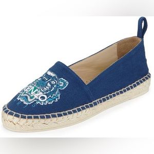 Kenzo Tiger-Embroidered Canvas Espadrille Flat, Bleu Marine - size 7.5